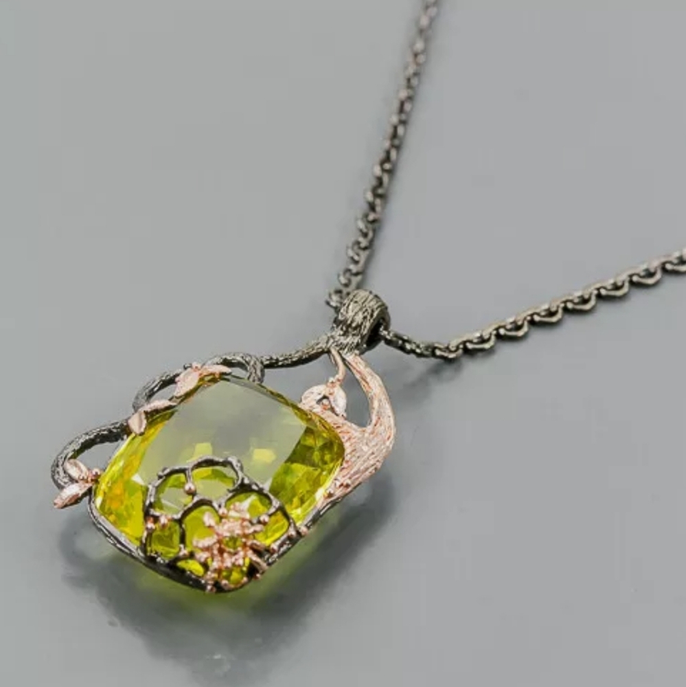 HOST PICK! HUGE 43.4k Yellow Quartz w/Peridot Spider Sterling & Rhodium 18" - Picture 5 of 15